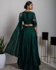 Dark Green color heavy blouse with matching skirt and Drape Style Dupatta