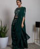 Dark Green color heavy blouse with matching skirt and Drape Style Dupatta