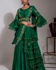 Dark green Crop top & skirt with drape style dupatta.
