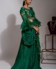 Dark green Crop top & skirt with drape style dupatta.
