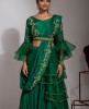 Dark green Crop top & skirt with drape style dupatta.