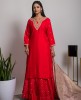 Bright Red Long Kurta with Skirt