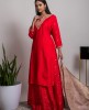 Bright Red Long Kurta with Skirt
