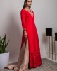 Bright Red Long Kurta with Skirt