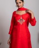 Bright Red Long Kurta with Skirt