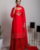 Bright Red Long Kurta with Skirt
