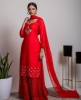 Bright Red Long Kurta with Skirt