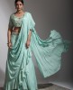 Sea green Drape style Skirt with hand work Crop Top 