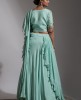 Sea green Drape style Skirt with hand work Crop Top 