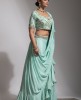 Sea green Drape style Skirt with hand work Crop Top 