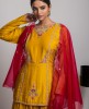Mustard color short Kurta with Skirt and Organza Dupatta