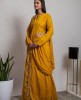 Stylish Mustard color Skirt & Top with drape style Dupatta