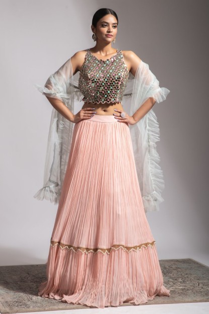 Elegant Crop Top and Ruffle Dupatta set 