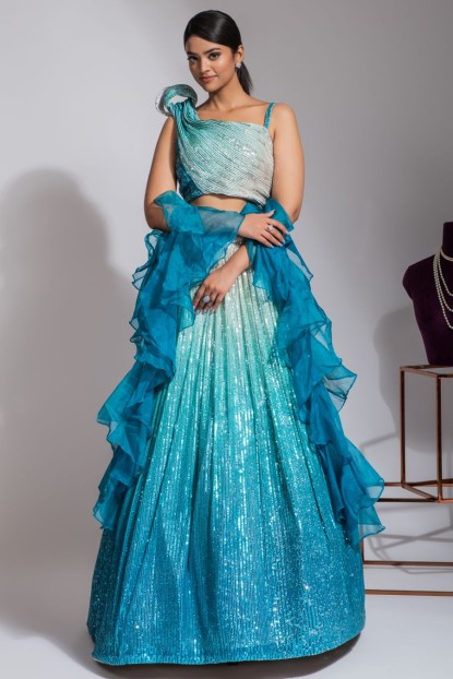 Sequins Blue Crop Top and Skirt