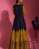 Navy Blue Anarkali Raw Silk Gown with Mustard Embroidery work 