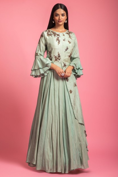 Green Color Dola Silk Gown 