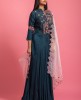 Teal Green Dola Silk Gown With Hand Work