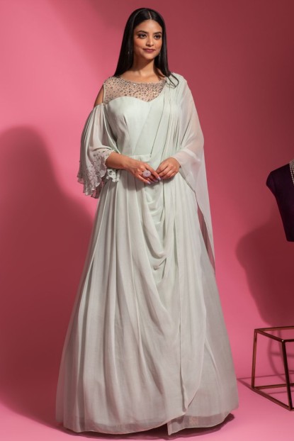 Poncho Style Green Grey  Color Gown