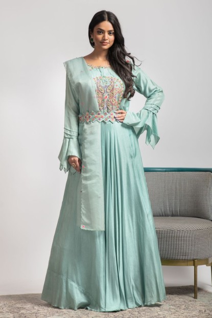 Sea Green Gown in Dola Silk 