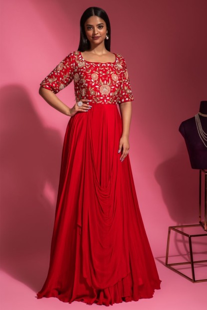 Drape Style Red Gown