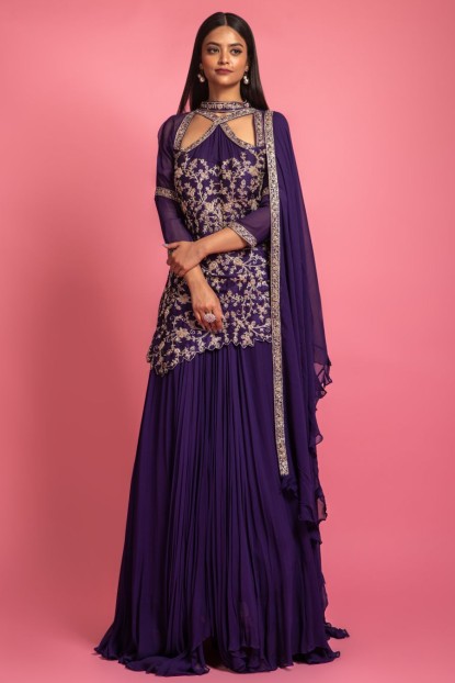 Purple Gown With Hand And Dupatta