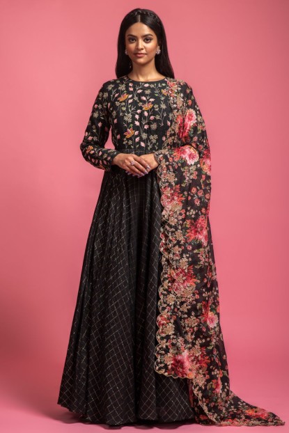 Black Gown With Digital Printed Dupatta