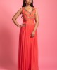 Coral Orange Gown In Georgette Fabric