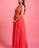 Coral Orange Gown In Georgette Fabric