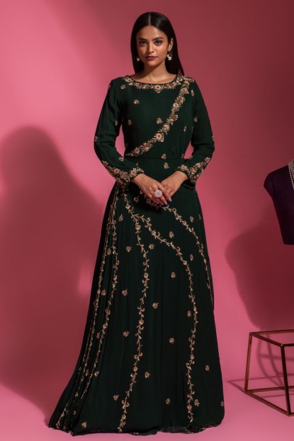 Bottle Green Color Anarkali Gown