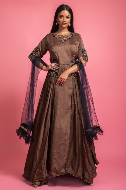 Brown Colour Gown With Dupatta