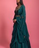 Teal Green Dola Silk Gown With Hand Work