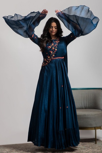 Royal Blue gown in Dola Silk 