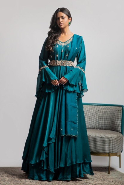 Green Anarkali Suit in Dola silk 