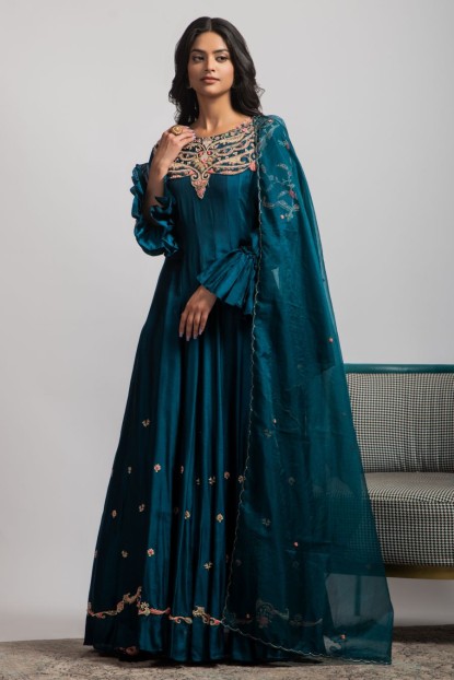 Blue Dola Silk Gown