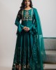 Teal Green Anarkali Suit in Dola Silk 