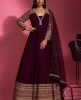 Wine Colour Georgette Gown With Embroidery