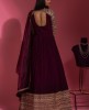 Wine Colour Georgette Gown With Embroidery