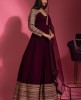 Wine Colour Georgette Gown With Embroidery
