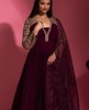 Wine Colour Georgette Gown With Embroidery