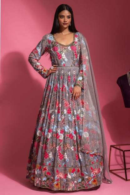 Grey Colour Gown With Dupatta