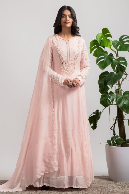 Pink Anarkali Organza Suit