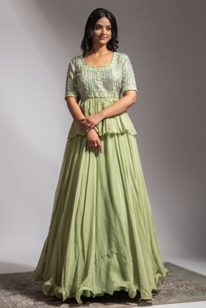 Designer Pista Green Gown