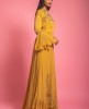 Mustard Yellow Georgette Gown With Bell Sleeves