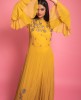 Mustard Yellow Georgette Gown With Bell Sleeves