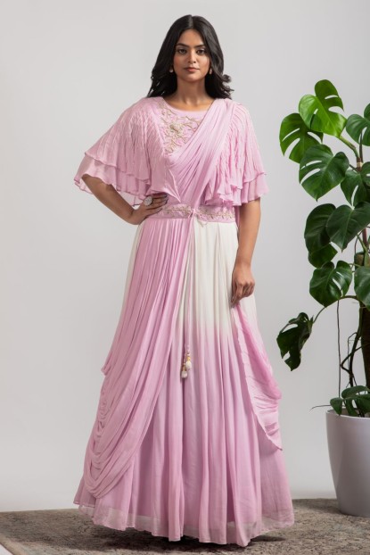 Lavender Georgette Gown with gradient drape style