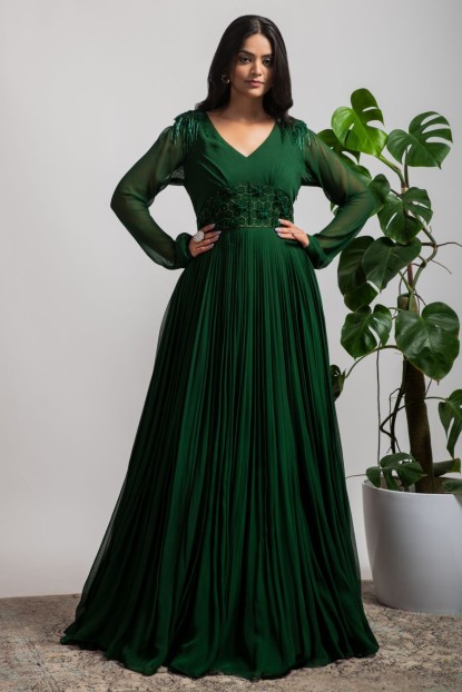 Bottle Green Anarkali style gown
