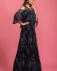 Black Digital Printed Poncho Style Gown
