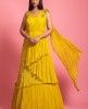 Yellow Colour Drape Style Gown With Hand Work