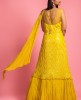 Yellow Colour Drape Style Gown With Hand Work