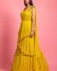 Yellow Colour Drape Style Gown With Hand Work